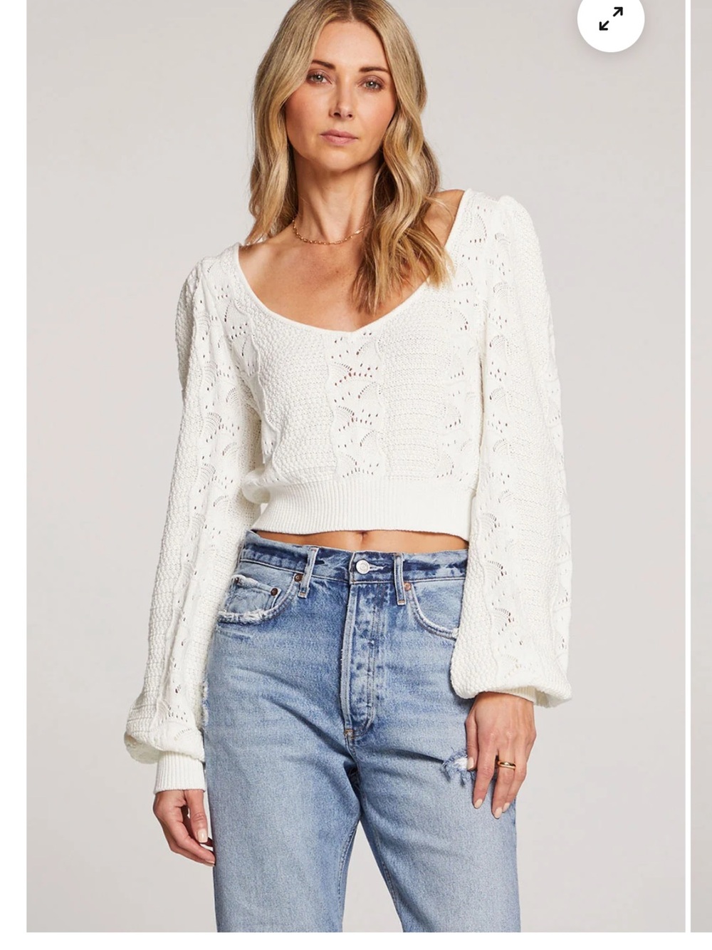 Saltwater Luxe 100% Cotton Pointelle Scoop Neck Sweater - Ivory - Karinna